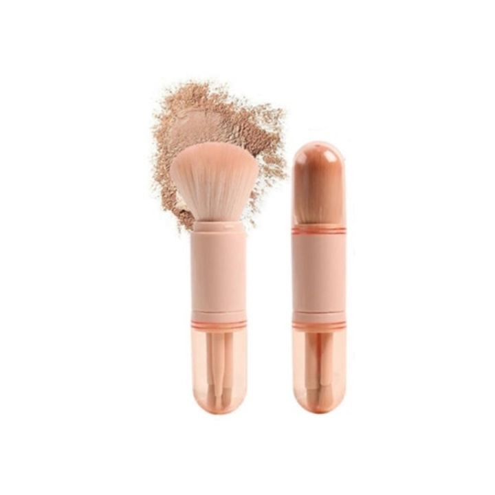 Pensule de machiaj retractabile Kabuki, set, pentru pudra, roz, mici, pentru calatorie