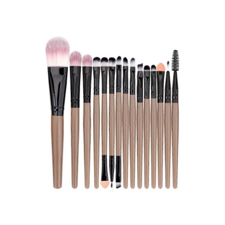 Set de 15 pensule de machiaj colorate, pentru fond de ten si fard de pleoape