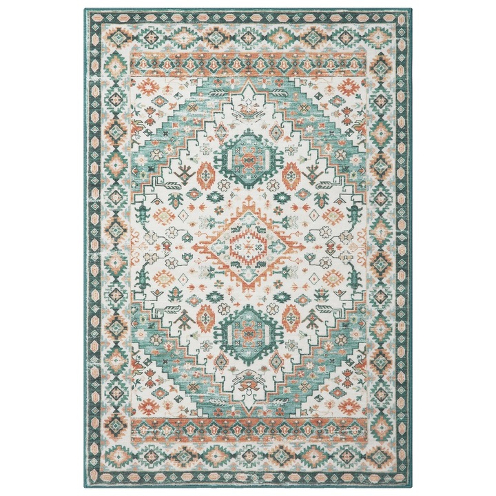 Szőnyeg, vintage design, zöld-narancssárga, 160x230cm