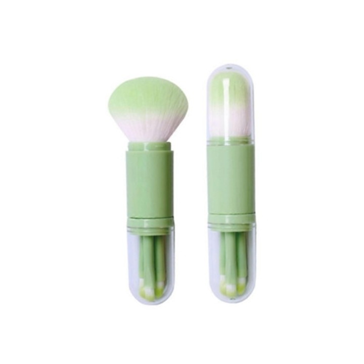 Pensule de machiaj retractabile Kabuki, set, roz, pentru calatorie