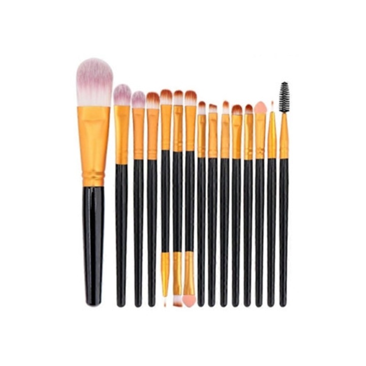 Set de 15 pensule de machiaj, pentru fond de ten si fard de pleoape, multicolor