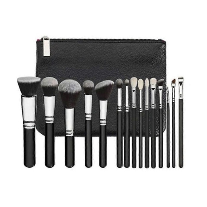 Set de 15 pensule de machiaj, roz