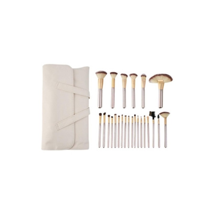 Set pensule machiaj portabile Rosewell, 12-24 bucati, usoare, cu husa, pentru femei si fete