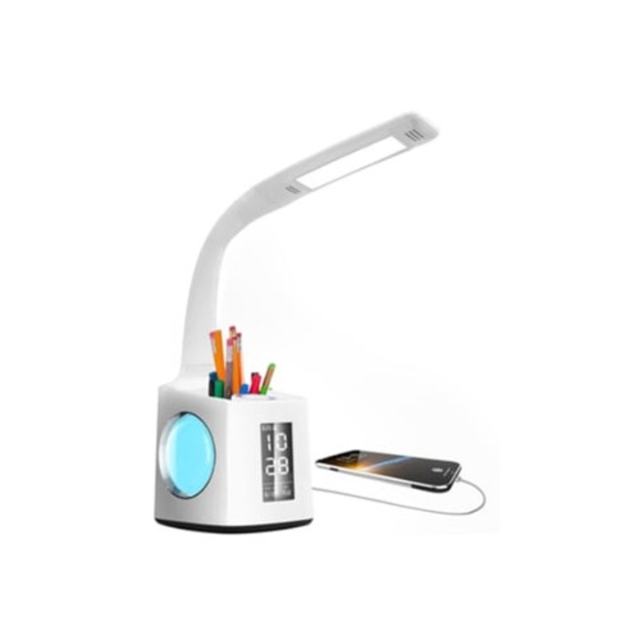 Veioza cu suport mare pentru pixuri, lampa versatila, disinfectie cu lumina vizibila, acumulator reincarcabil, LED, multicolor