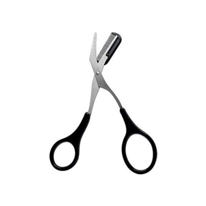 Foarfeca profesionala pentru sprancene cu pieptene, varf negru