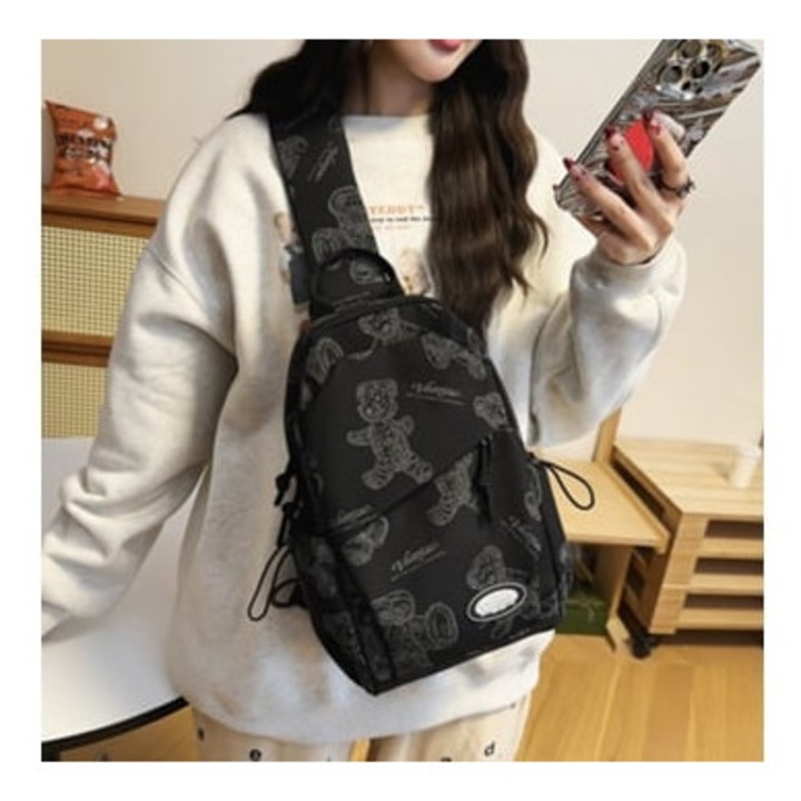 Válltáska, kis sport hátizsák, fekete, diákoknak, szett