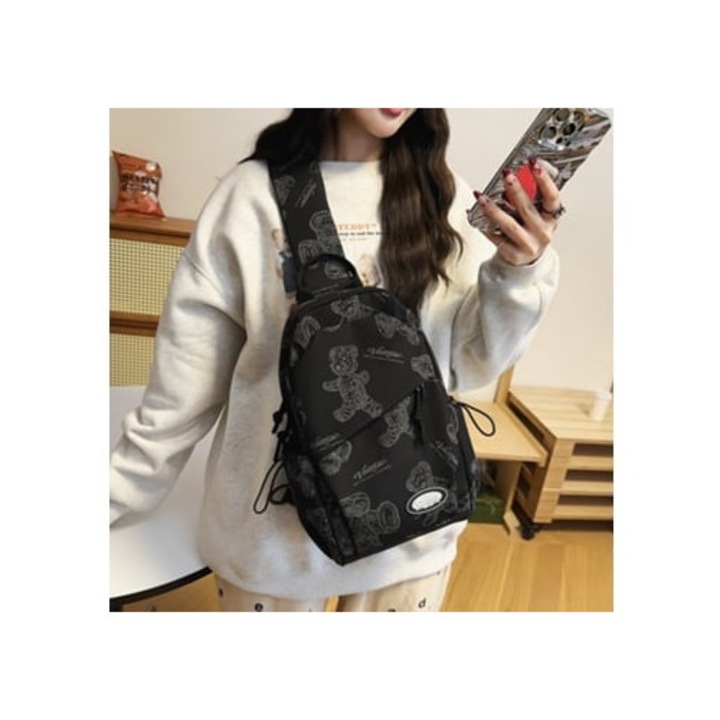 Női mellkasi táska, fekete, hátizsák és válltáska szett