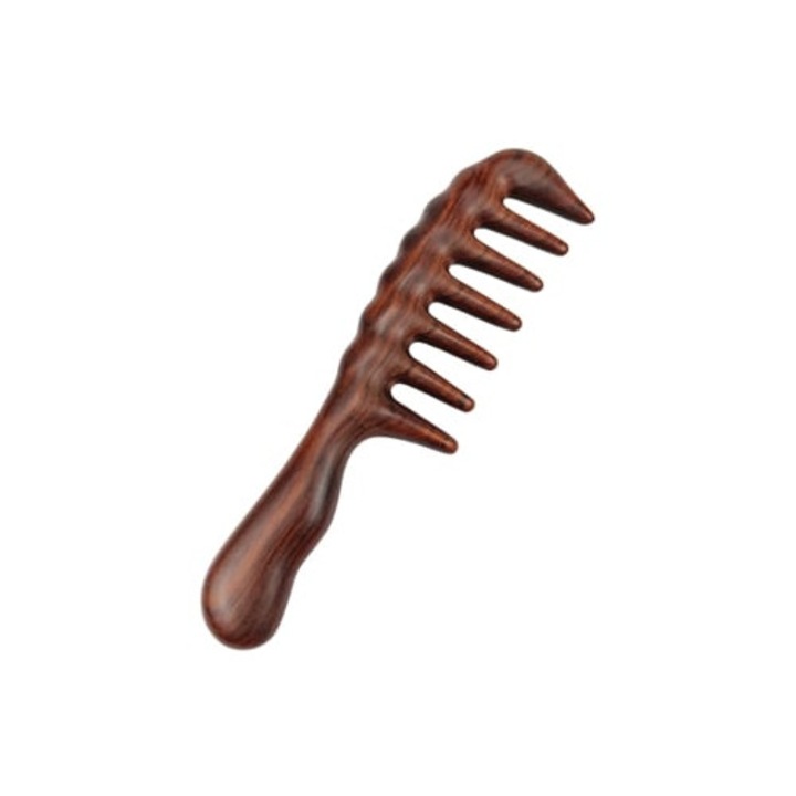 Pieptene din lemn cu dinti largi pentru par cret, cap mare anti-static