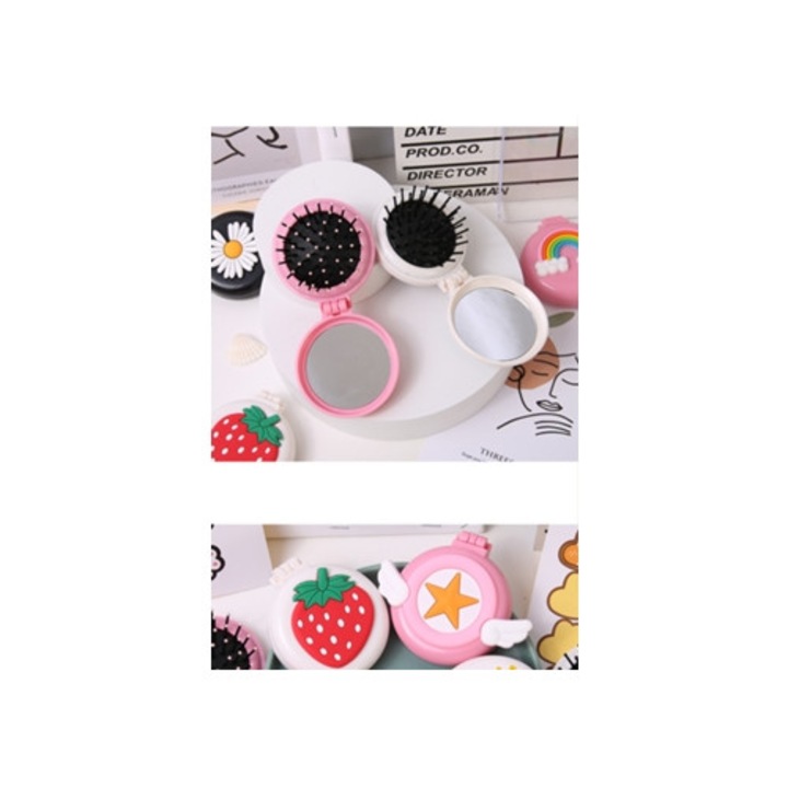 2 db összecsukható utazó fogkefe, rózsaszín és kék, tükörrel