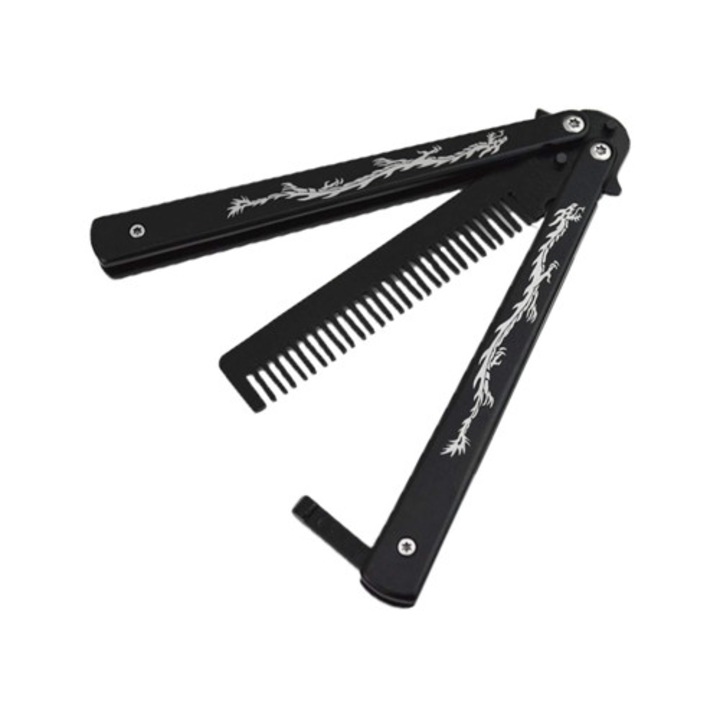 Pieptene fluture din inox pliabil, negru