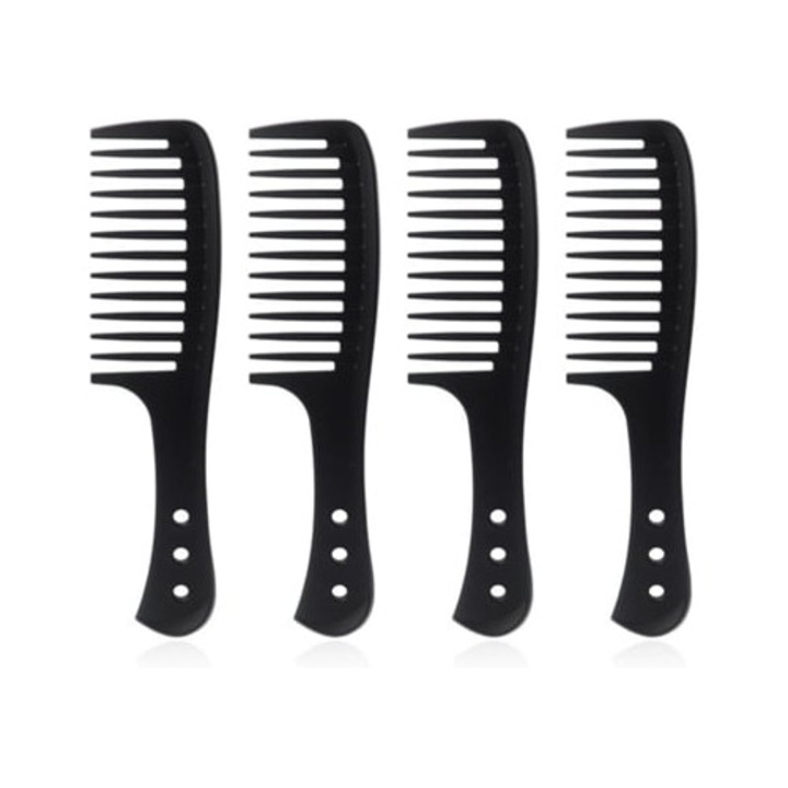 Set 4 piepteni cu dinti rari, fibra de carbon, rezistenti la caldura, antistatici