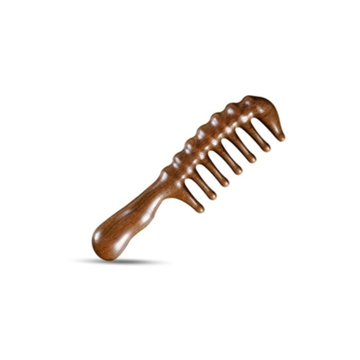 Pieptene de masaj din lemn de santal, cu dinti largi, unisex, maro