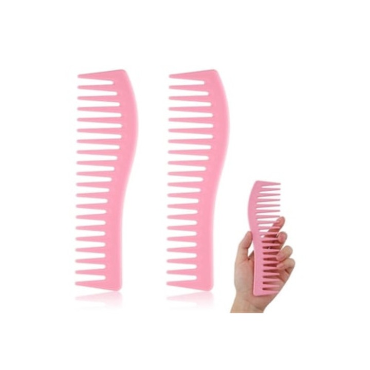 Set de 2 piepteni cu dinti largi pentru par cret, plastic