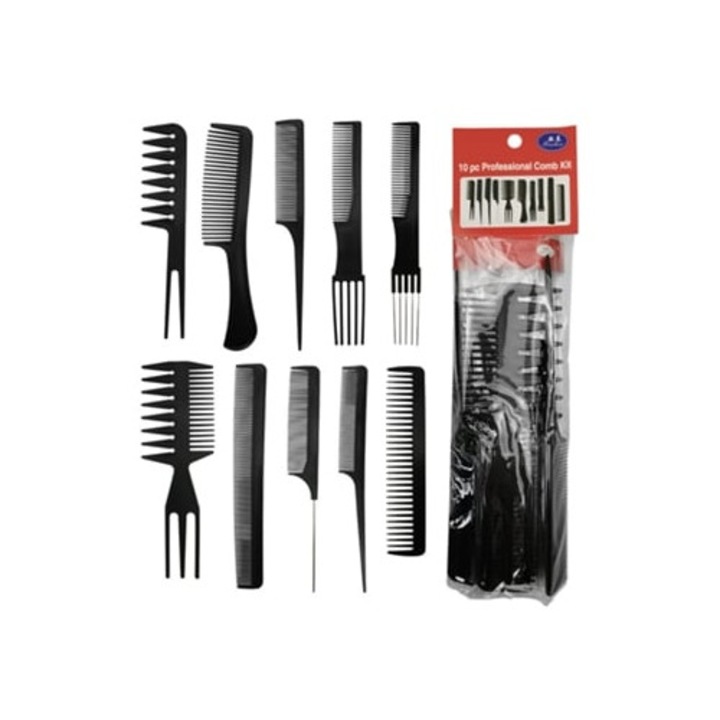 Set 10 piepteni din plastic, negru, unelte de frumusete