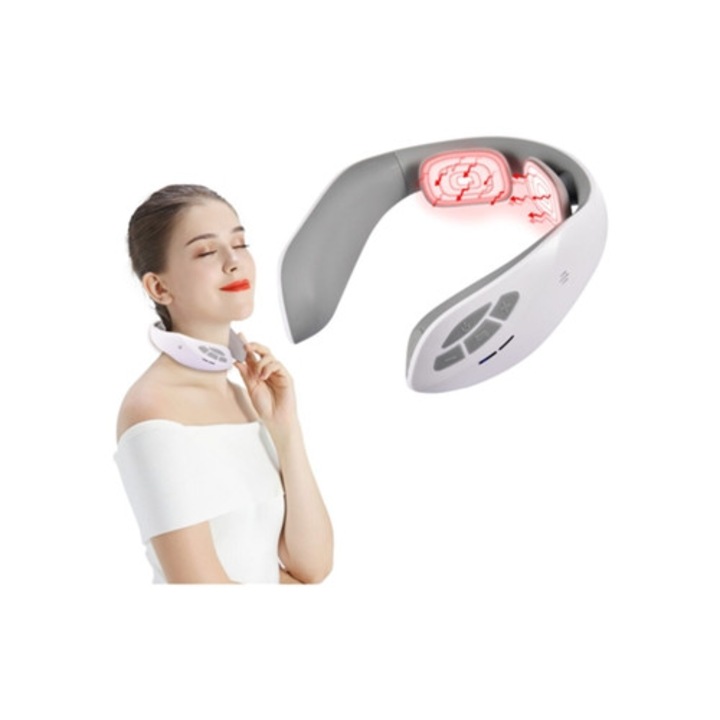 Aparat electric pentru masaj cervical, Aquaforge, wireless, gri-alb