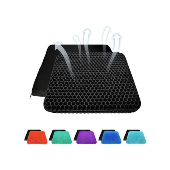 Perna decorativa gel, design fagure albastru, cu husa, respirabila, groasa