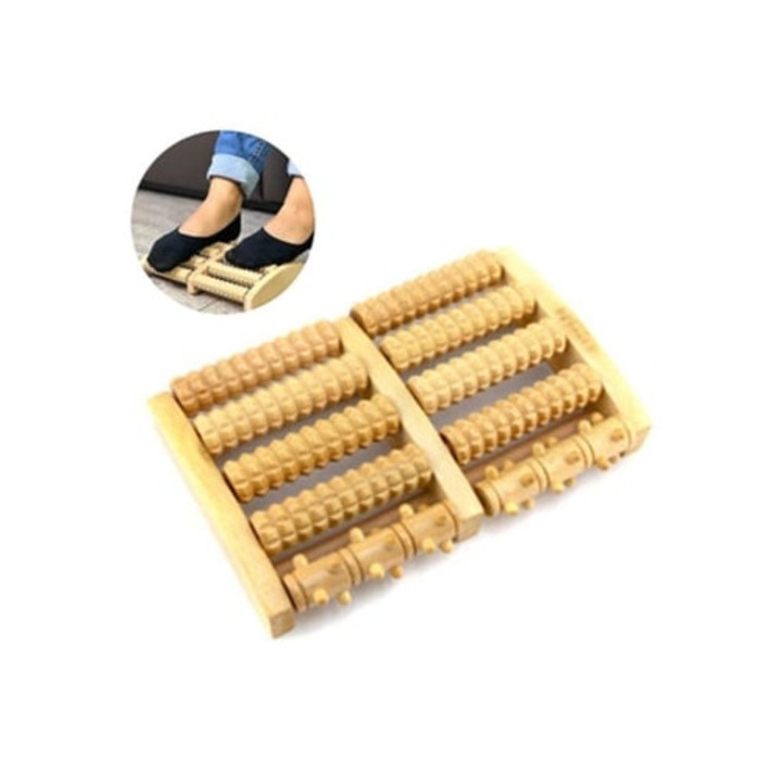 Masajer pentru picioare din lemn, compatibil cu fasciita plantara, dureri de calcai si arcada