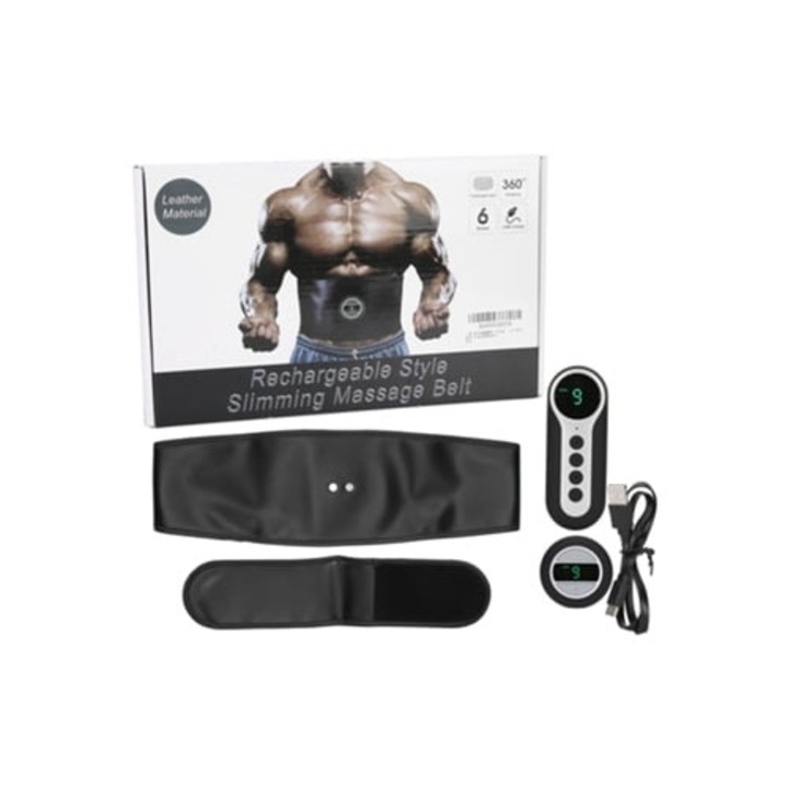 Centura de slabit Smart Abs Trainer, piele PU, reincarcabila, Aquaforge