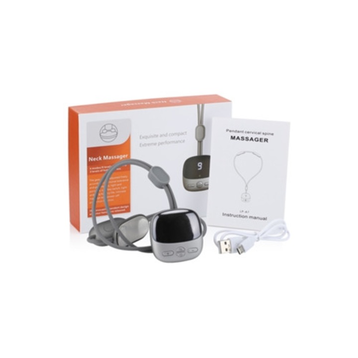 Masajer cervical electric cu compresie calda, Gri