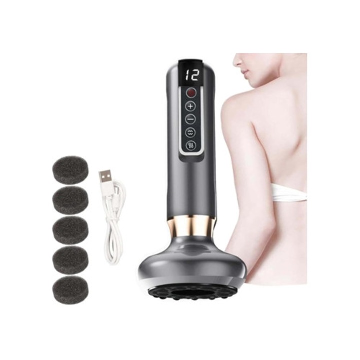 Мини преносим масажор, с вендузи против целулит, 12 регулируеми нива, сив