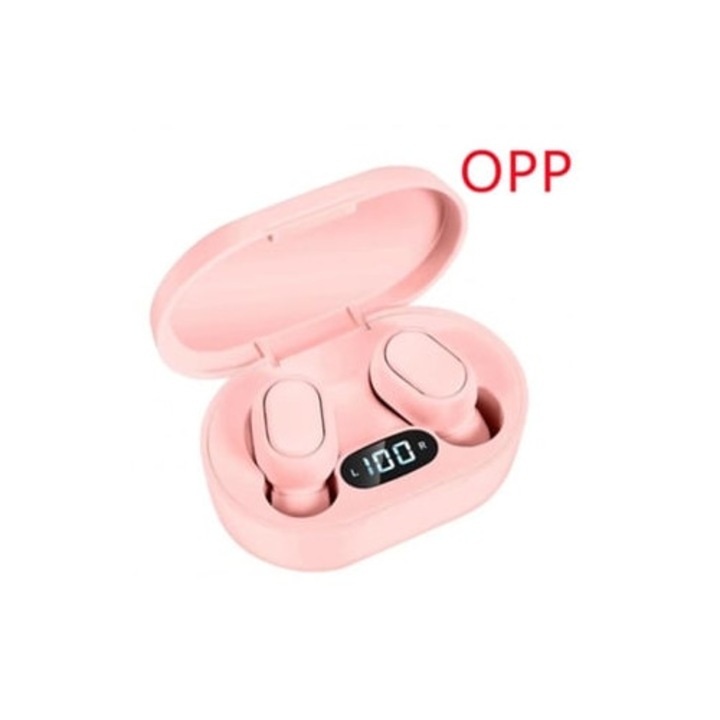 Casti Wireless E7S, Mini Bluetooth 5.0, cu anulare a zgomotului, roz