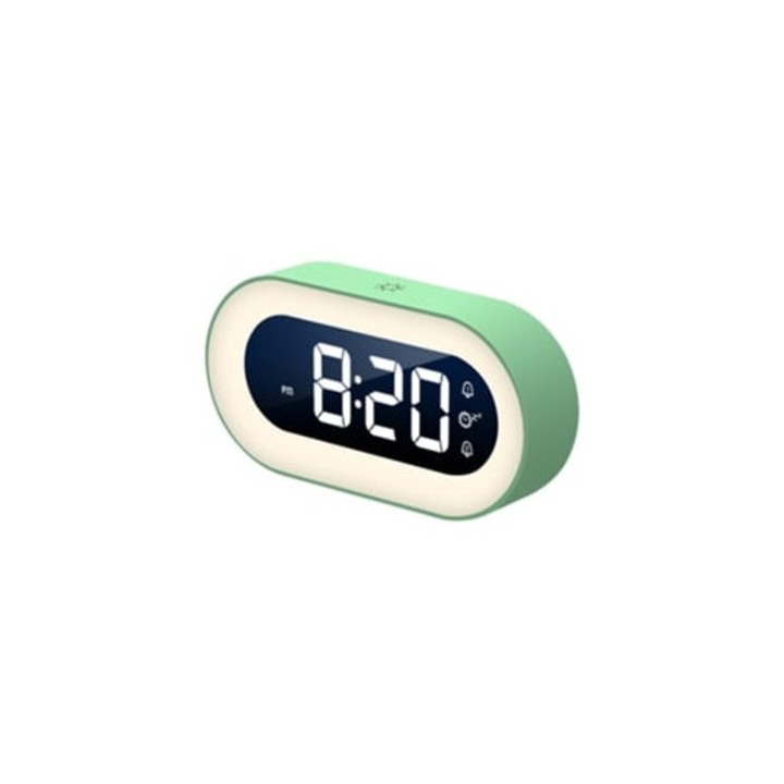 Ceas decorativ digital, LED cu functie de alarma si snooze, luminozitate si volum ajustabile, verde