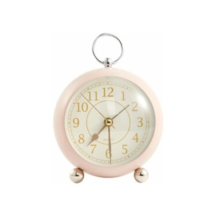 Ретро аналогов декоративен часовник, Aquaforge, малък, безшумен, розов