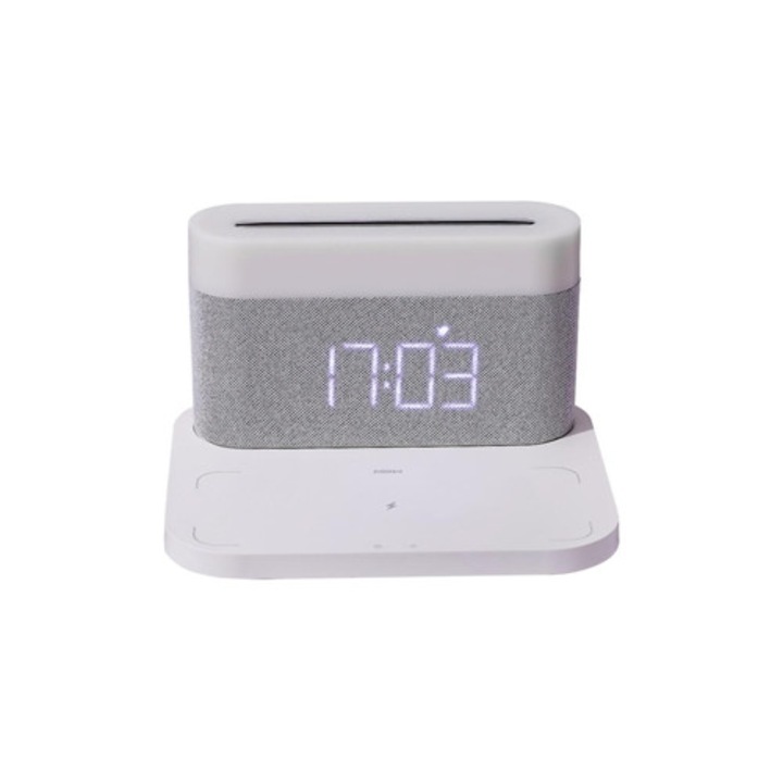 Dekoratív óra, Bluetooth, fehér/szürke, vezeték nélküli töltéssel