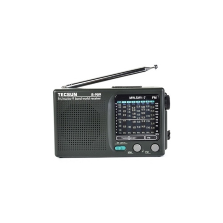 Radio portabil Tecsun, 9 benzi, FM/MW/SW, negru