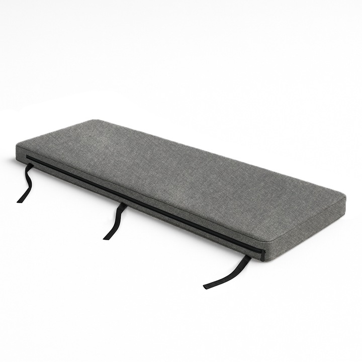 Възглавница за пейка, Ferocity, 180x25x3 см, лен, пълнеж от силиконови топчета за комфорт и еластичност, свалящ се калъф, плътен пълнеж 3 см, опции за закрепване с тапицерски ленти или без закрепване