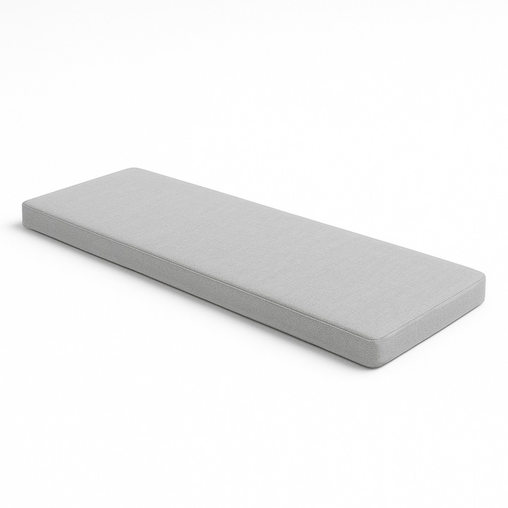 Възглавница за пейка, Ferocity, 220x25x3 см, Сива, Пълнеж от силиконови топчета за комфорт и еластичност, Сваляем калъф, Дебел пълнеж от 3 см, Възможности за закрепване с тапицерски ленти или без закрепване