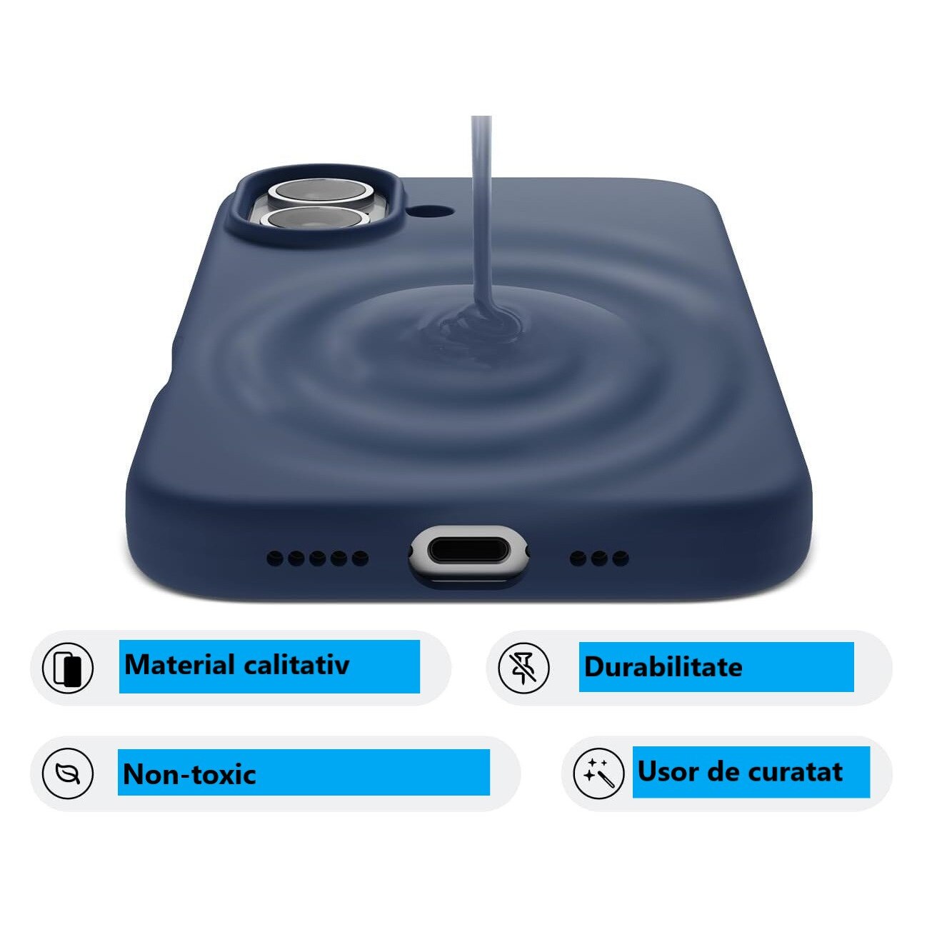 Husa protectie compatibila cu iPhone 17, ultra slim, silicon Bleumarin, interior din microfibra, PlanetPhone