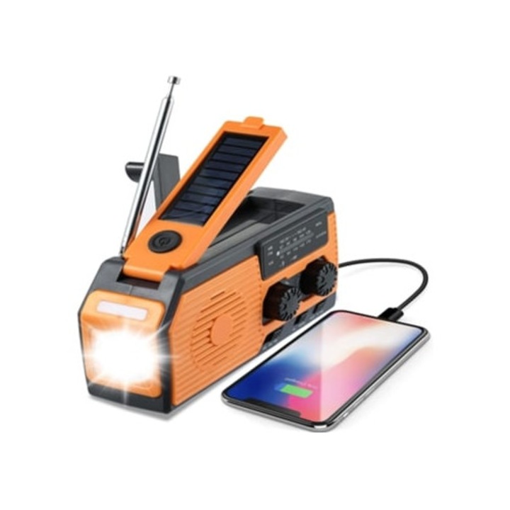 Radio de urgenta portabil, cu panou solar si manivela, lanterna, lumina de citit, AM/FM/NOAA