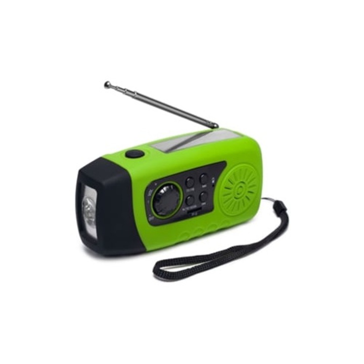 Radio solar cu manivela, 2000mah, flashlight, verde