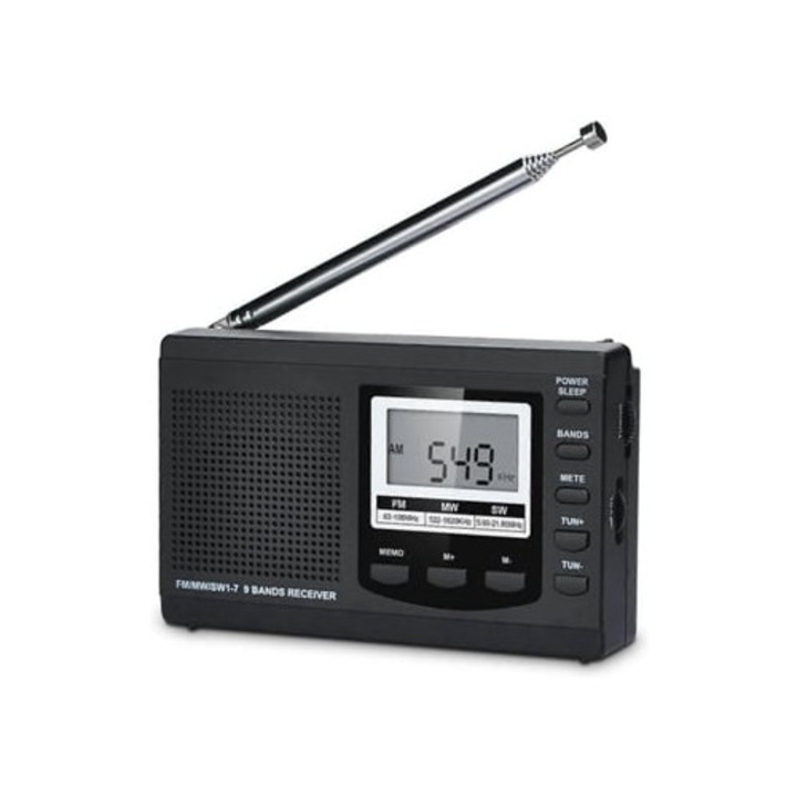 Преносимо радио с часовник, Am/Fm/Sw, стерео говорител, LCD екран, функция аларма