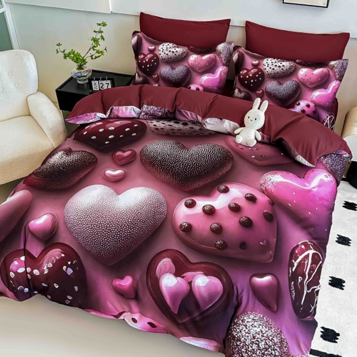 Dupla Ágynemű, Jojo Home, Digitális Nyomtatás 5D, Mázas Szívek, 6 részes, Finet, 180x200cm, Többszínű