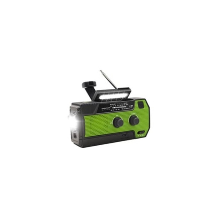 Радио соларно 4000mAh AM/FM, аварийна светлина за четене с манивела, зелено