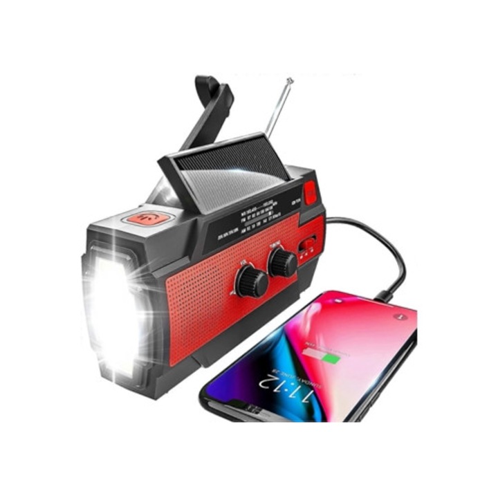 Radio de urgenta portabil Aquaforge 4000mAh cu solar si manivela, multicolor