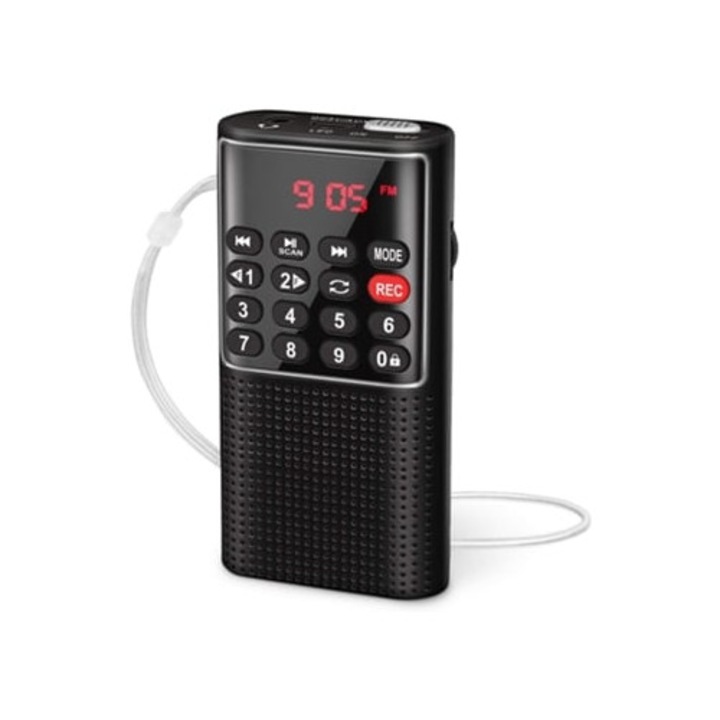 J 328 hordozható rádió, felvételi funkció, MP3/TF/AUX támogatás, fekete