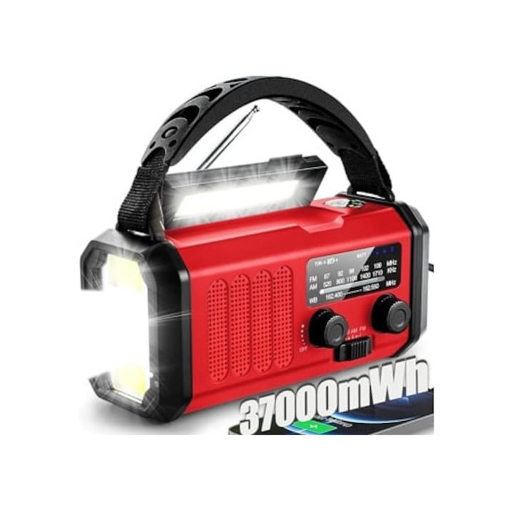 Аварийно радио с манивела, преносимо, захранвано със слънчева енергия, фенерче с 3 режима