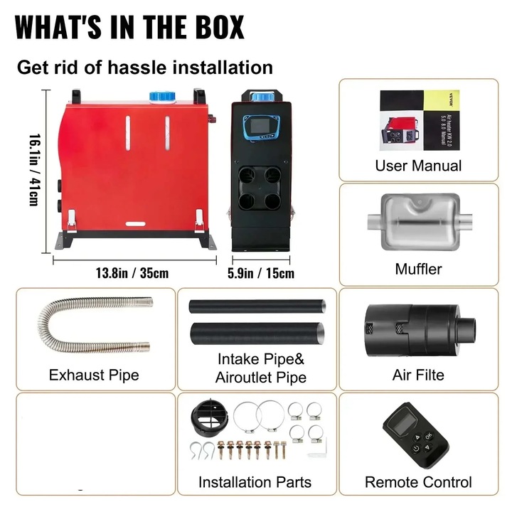 Incalzitor diesel, 5KW, control LCD, 4 gauri, 12V, 5L