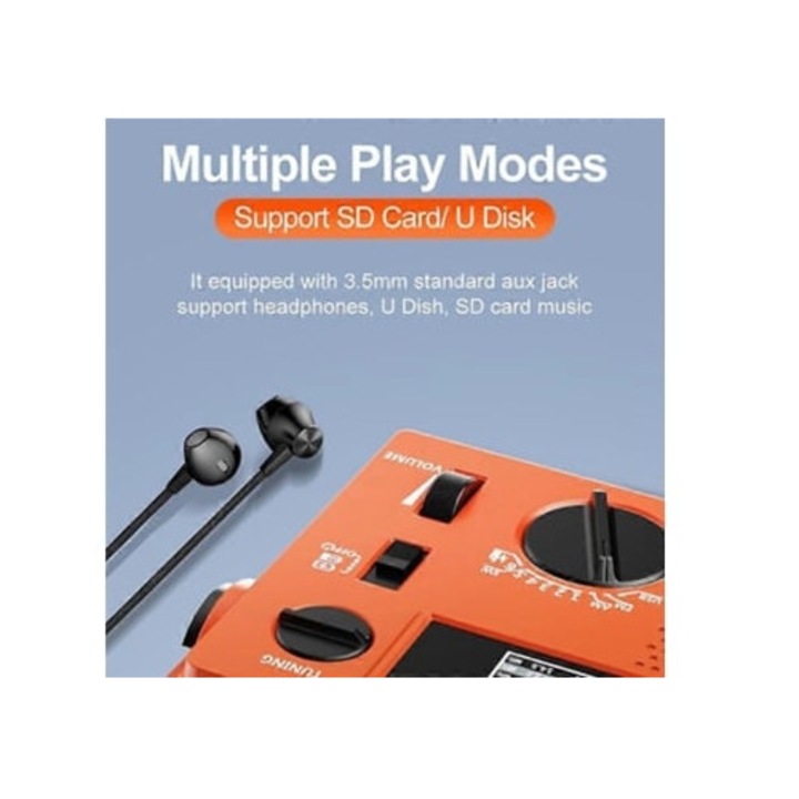 Radio portabil de urgenta cu manivela 2000mAh, AM/FM/SW, cu LED si lanterna, Aquaforge