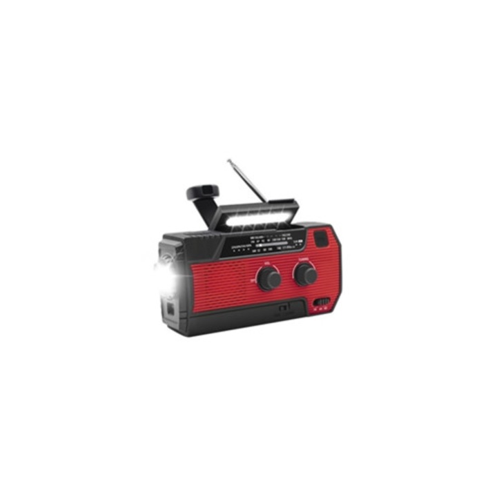 Radio solar, 4000mAh, AM/FM, lampa de citit de urgenta cu manivela, rosu