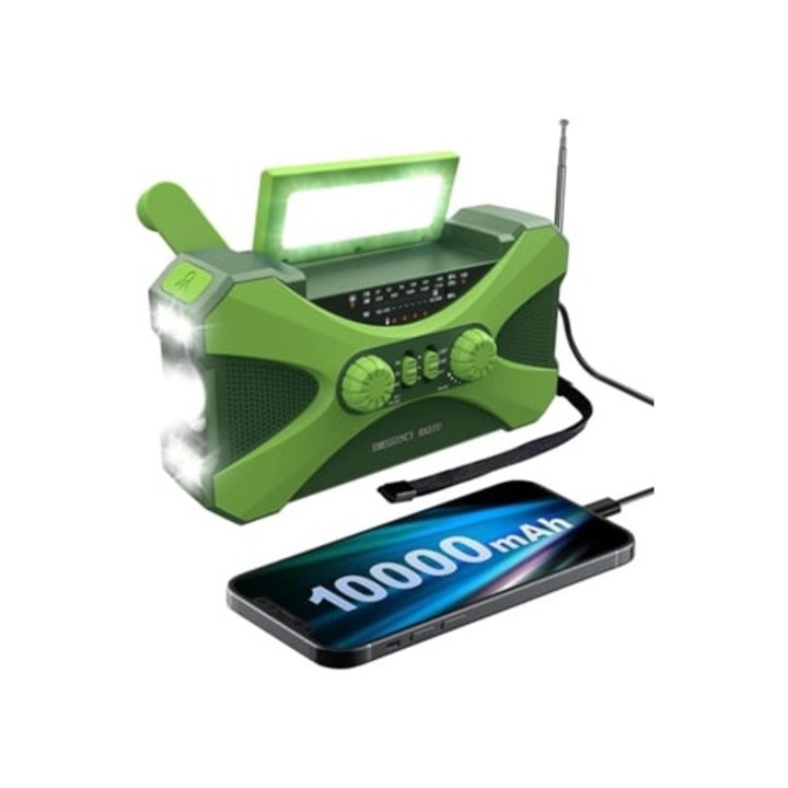 Radio de urgenta 10,000mAh, portabil, cu incarcator pentru telefon si lanterna, Slowmoose