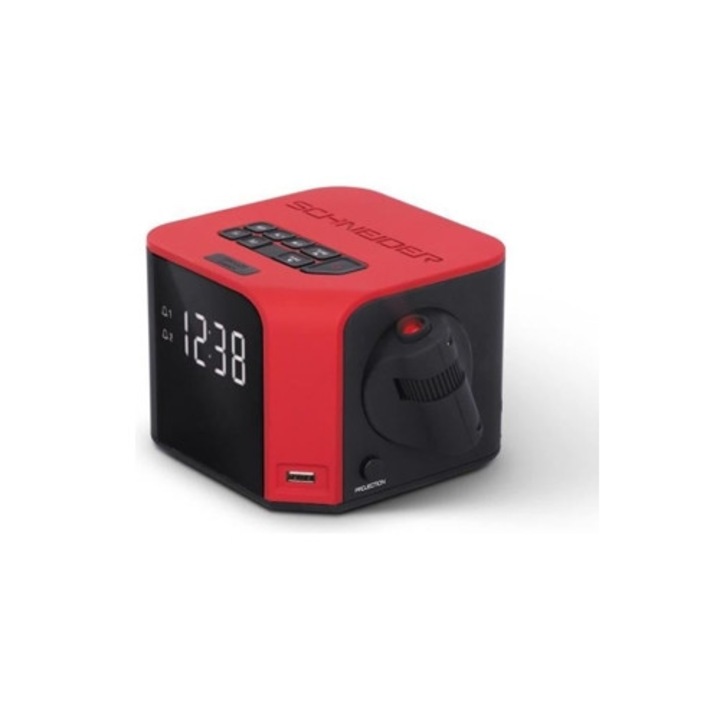 Radio cu ceas Schneider Luna, rosu, portabil
