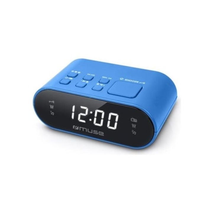 Radio cu ceas Muse M 10, 20 statii FM, alarma duala, alb si albastru LED