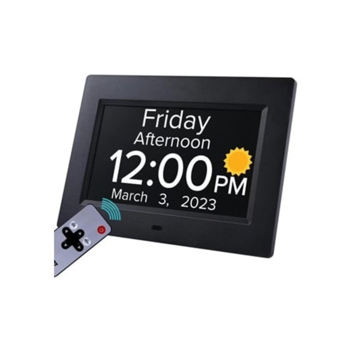 7 hüvelykes digitális óra naptárral és ébresztővel, fekete, európai szabványok