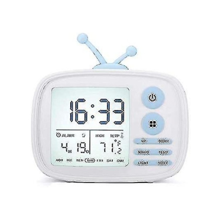 Декоративен часовник за деца, Aquaforge, малък дигитален будилник, форма на телевизор, бял