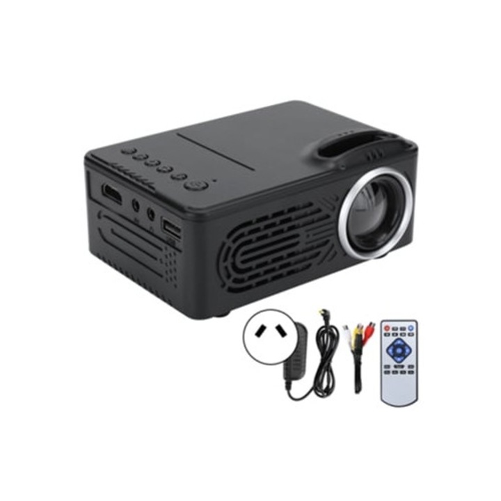 Videoproiector Mini Led 1080p, portabil, cu difuzor integrat, negru