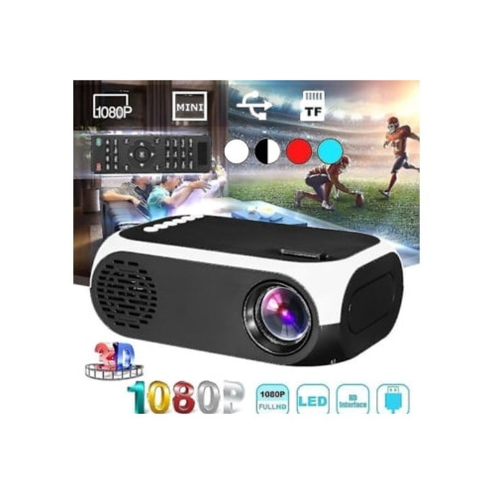 Videoproiector portabil 1080p, suport wireless, sistem cinema acasa, albastru